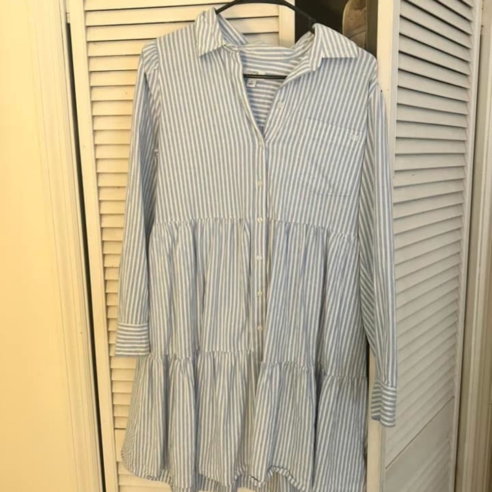 Blue and White Striped Button-Down Dress